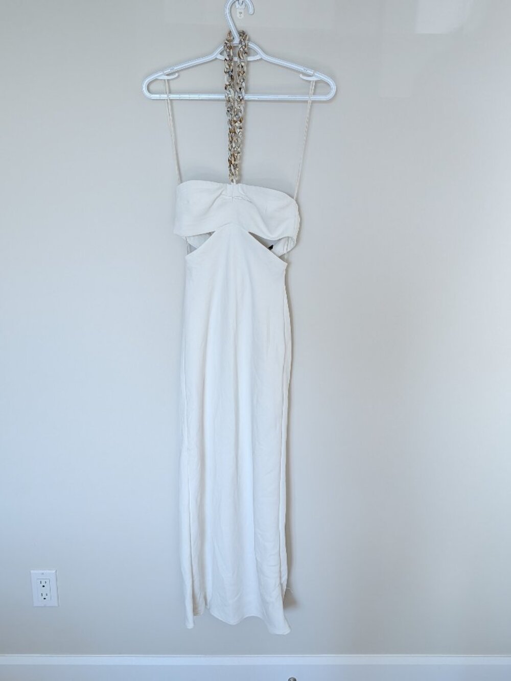 Zara White Chain Strap Cutout Midi Dress Size XS Elegant Minimalist Occasion Dre
